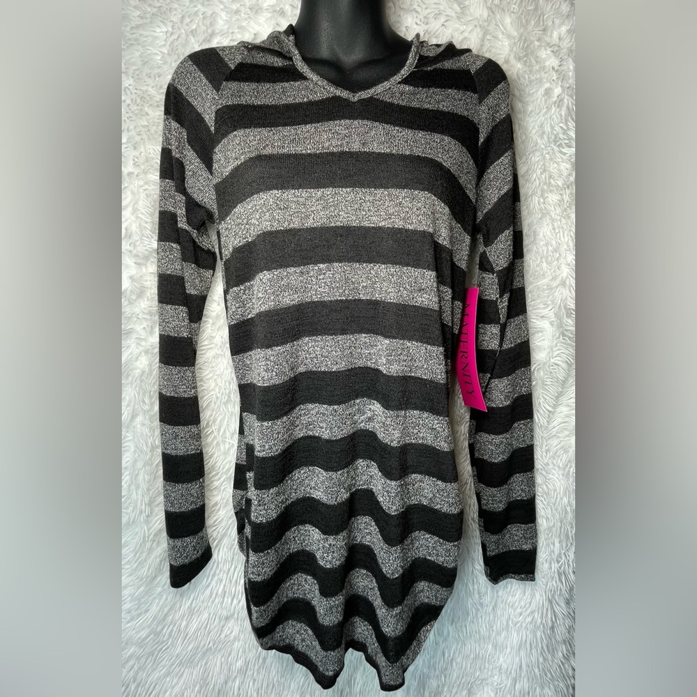 NEW Gray and Black striped maternity pullover hoodie | size medium